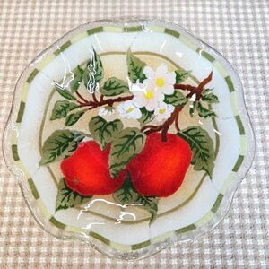 Vintage Peggy Karr Apple Blossom Ruffled Edge Fused Glass Food Safe Signed Bowl